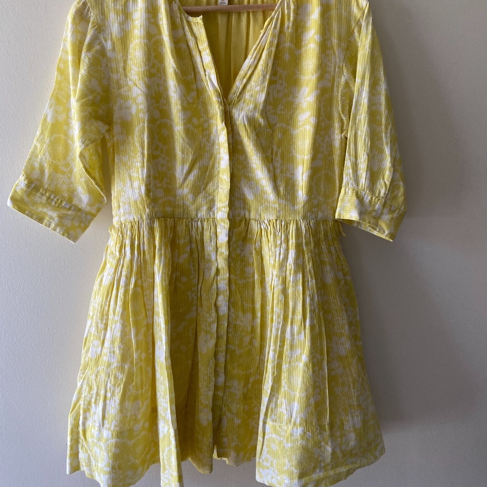 GAP Yellow & White Mini Dress with 3/4 Sleeves